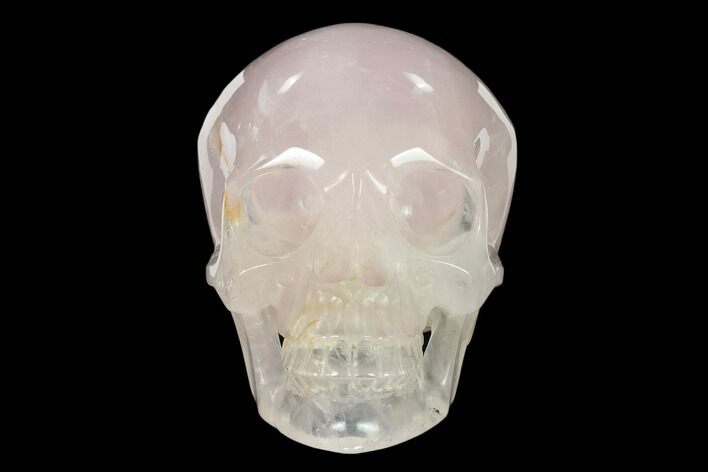 Realistic, Polished Brazilian Rose Quartz Crystal Skull #151175